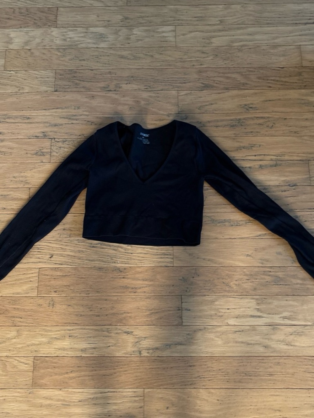 Garage Black V-Neck Long Sleeve Crop Top